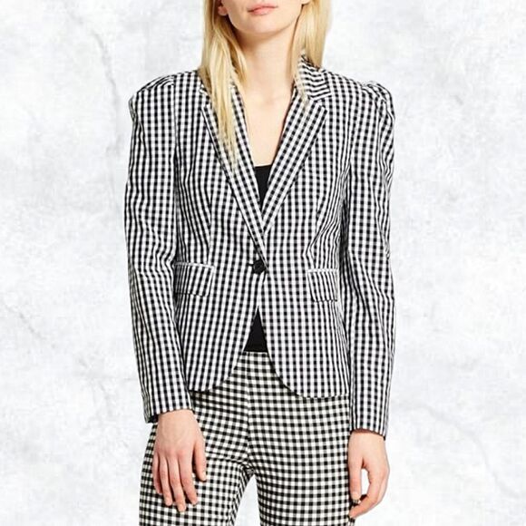 Who What Wear Jackets & Blazers - Who What Wear Plaid Black & White Puff Shoulder Blazer Jacket NWT